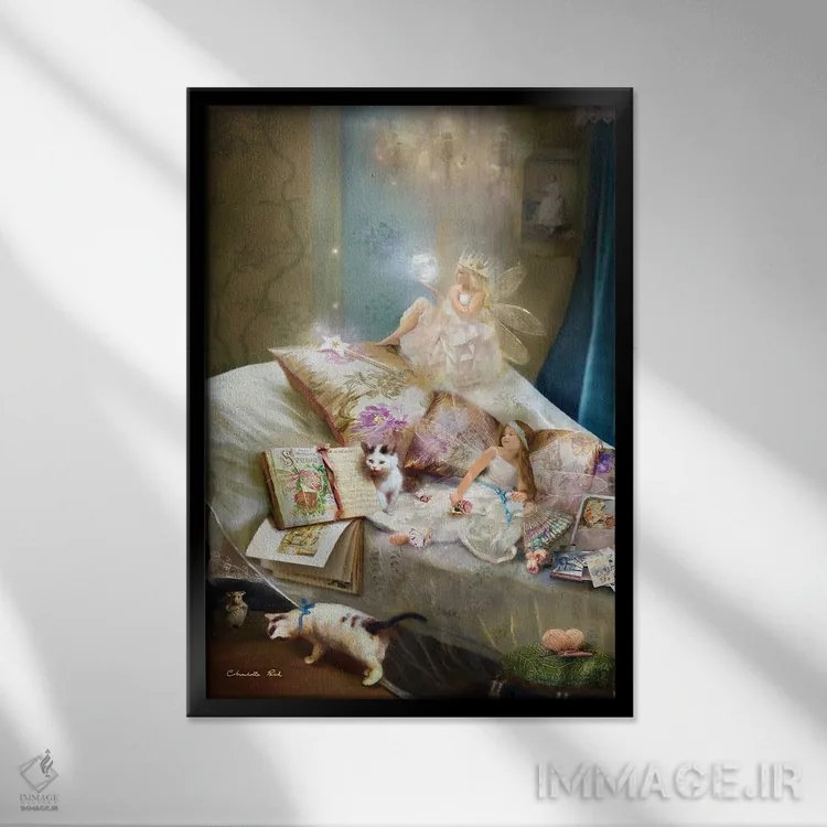 تابلو گربهکوچولو گربهکوچولو (شعر کودکانه) اثر شارلوت بیرد - نمای قابدار مشکی