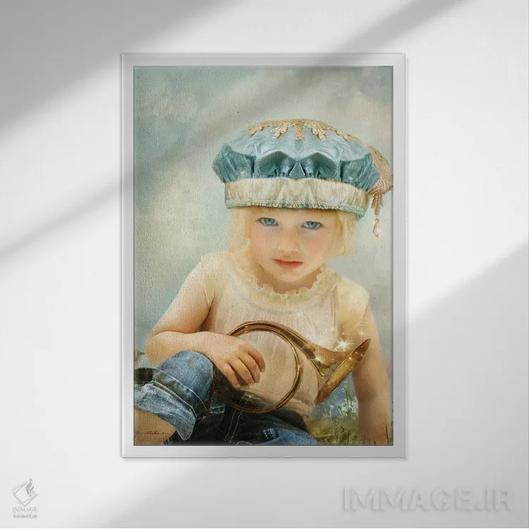 تابلو پسر کوچک آبی اثر شارلوت بیرد - نمای قابدار سفید