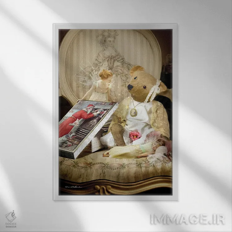 تابلو کریسمس خرسوار شاد اثر شارلوت بیرد - نمای قابدار سفید