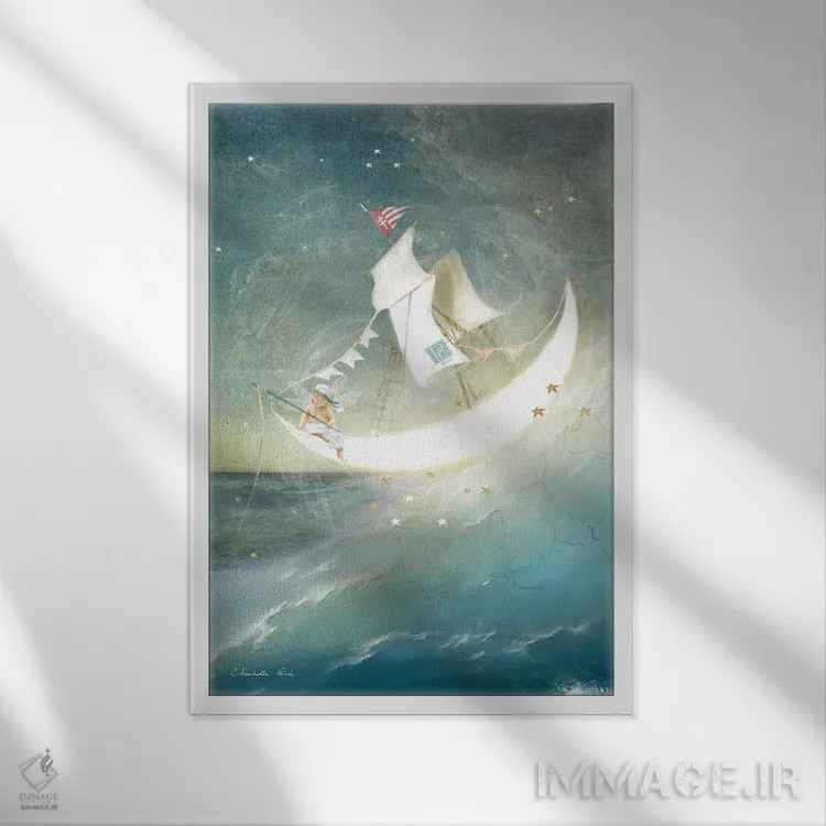 تابلو قایق ماه اثر شارلوت بیرد - نمای قابدار سفید