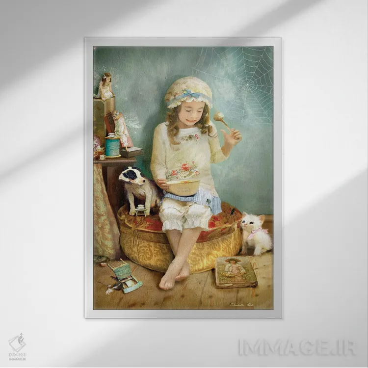 تابلو خانم کوچولوی مفِت (قصهٔ کودکانه) اثر شارلوت بیرد - نمای قابدار سفید