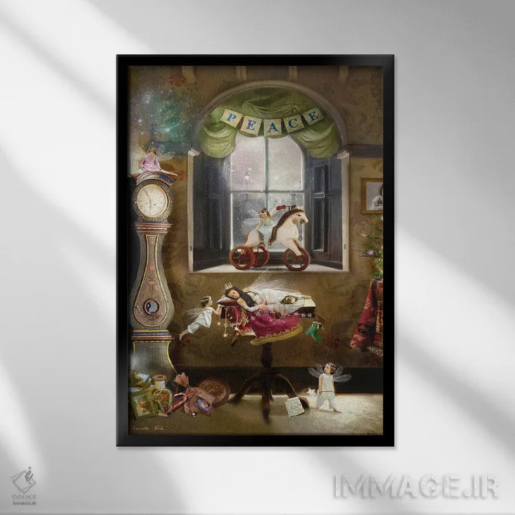 تابلو صبح کریسمس اثر شارلوت بیرد - نمای قابدار مشکی