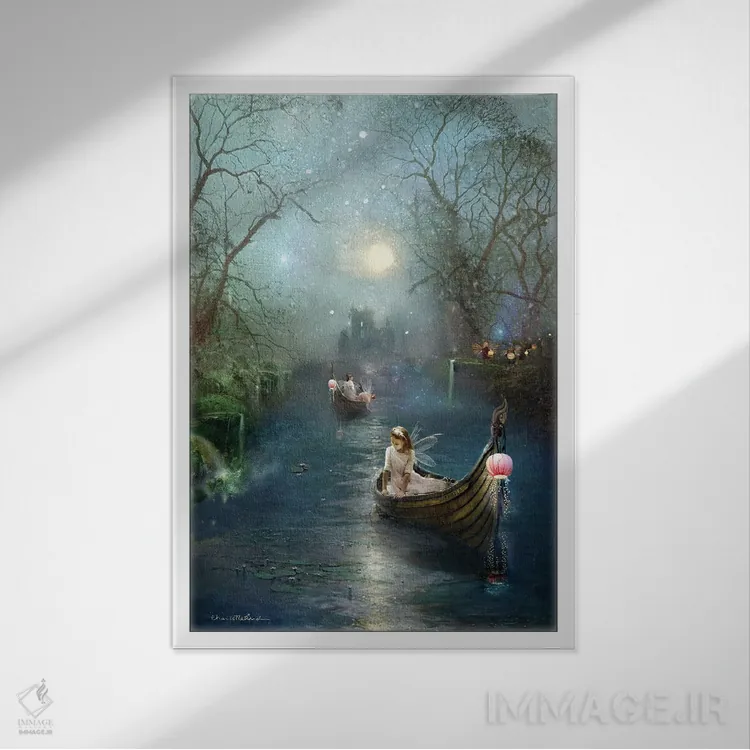 تابلو بر فراز دریاچهٔ زمستانی اثر شارلوت بیرد - نمای قابدار سفید