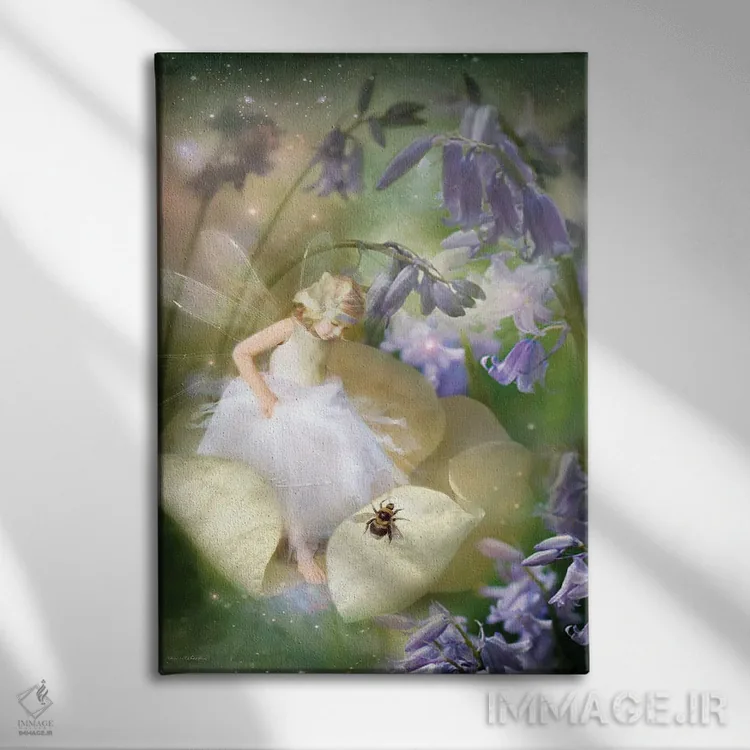 تابلو آواز گلهای ناقوسی آبی اثر شارلوت بیرد - نمای روبهرو روی دیوار