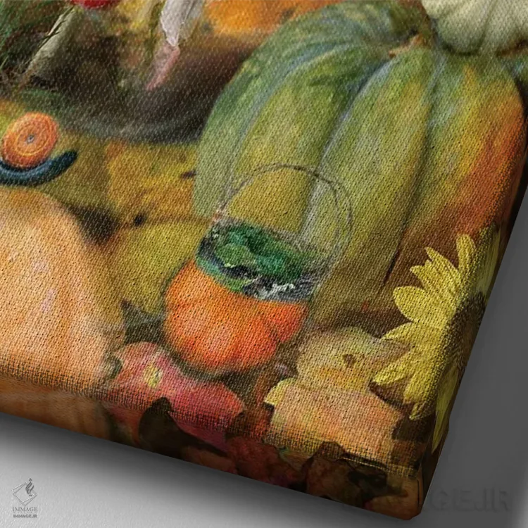 تابلو هالووین در کدوستان اثر شارلوت بیرد - نمای نزدیک بافت بوم