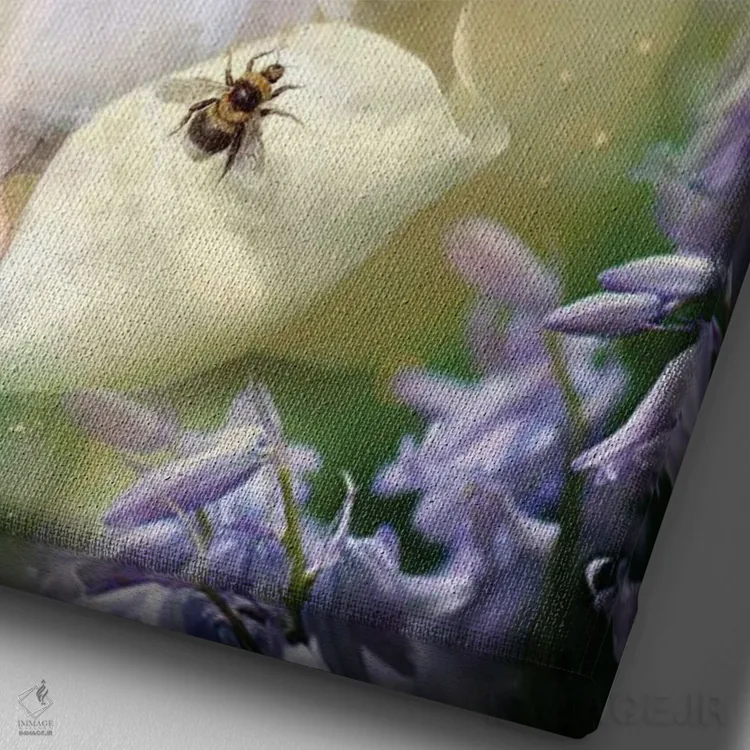 تابلو آواز گلهای ناقوسی آبی اثر شارلوت بیرد - نمای نزدیک بافت بوم