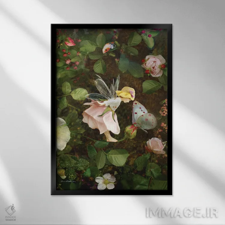 تابلو پری گل رز اثر شارلوت بیرد - نمای قابدار مشکی