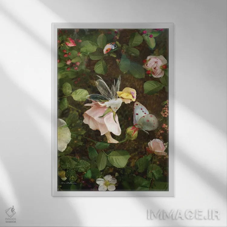 تابلو پری گل رز اثر شارلوت بیرد - نمای قابدار سفید