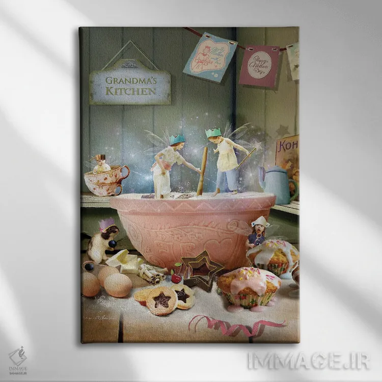 تابلو بیایید جشن بگیریم اثر شارلوت بیرد - نمای روبهرو روی دیوار