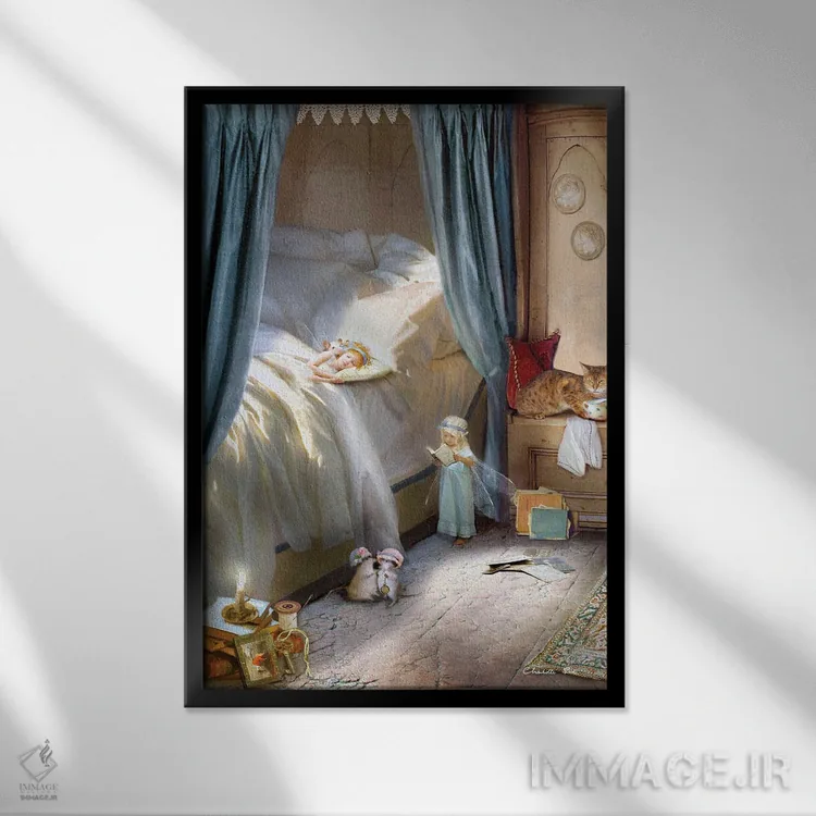 تابلو قصهٔ قبل از خواب اثر شارلوت بیرد - نمای قابدار مشکی