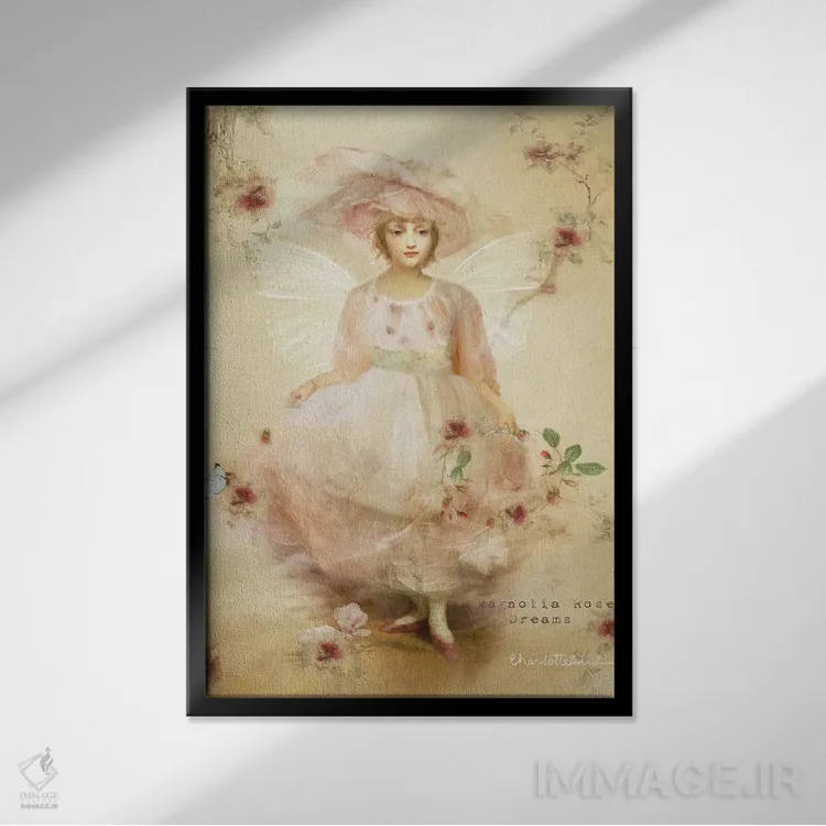 تابلو رز ماگنولیا اثر شارلوت بیرد - نمای قابدار مشکی