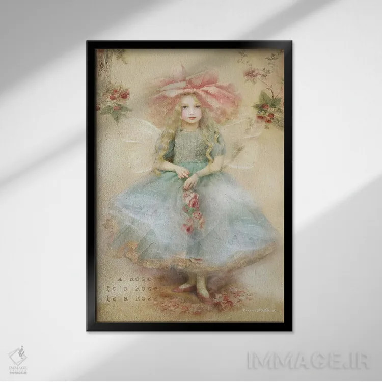 تابلو پری گلبرگ رز اثر شارلوت بیرد - نمای قابدار مشکی