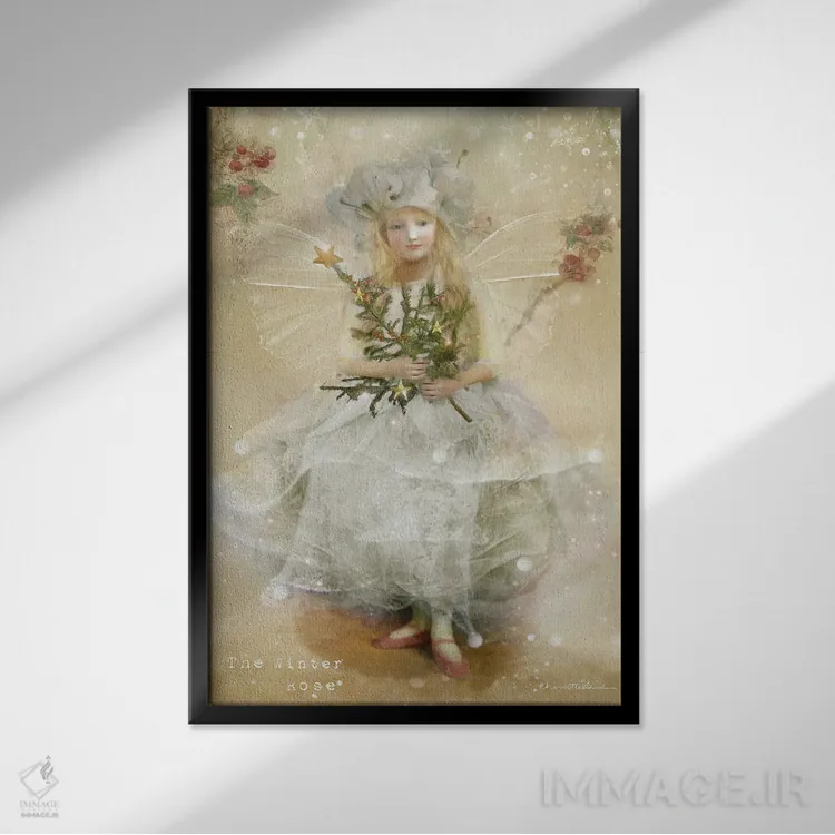 تابلو رز زمستانی اثر شارلوت بیرد - نمای قابدار مشکی