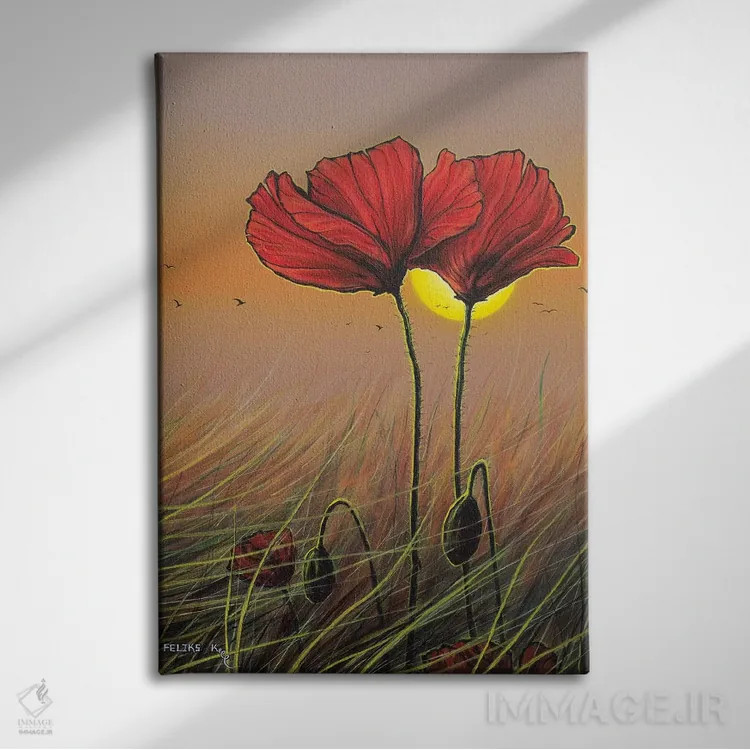 تابلو گلهای سرخ اثر کالر بای فلیکز (نام هنرمند) - نمای روبهرو روی دیوار