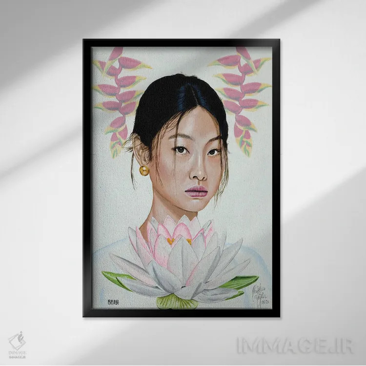 تابلو چشمهای باز شده اثر کریستین بییر - نمای قابدار مشکی