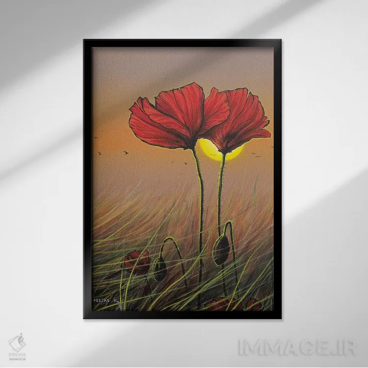 تابلو گلهای سرخ اثر کالر بای فلیکز (نام هنرمند) - نمای قابدار مشکی
