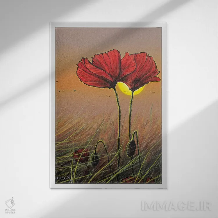 تابلو گلهای سرخ اثر کالر بای فلیکز (نام هنرمند) - نمای قابدار سفید