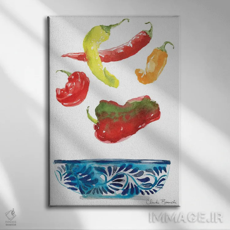 تابلو فلفلها اثر کلودیا بیانکی - نمای روبهرو روی دیوار