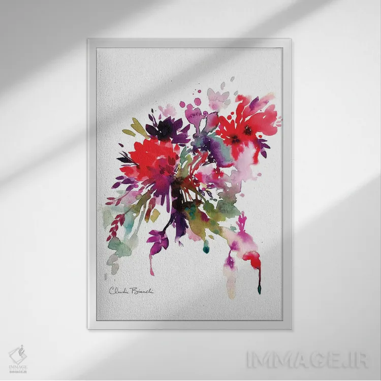 تابلو گلهای درخشان اثر کلودیا بیانکی - نمای قابدار سفید