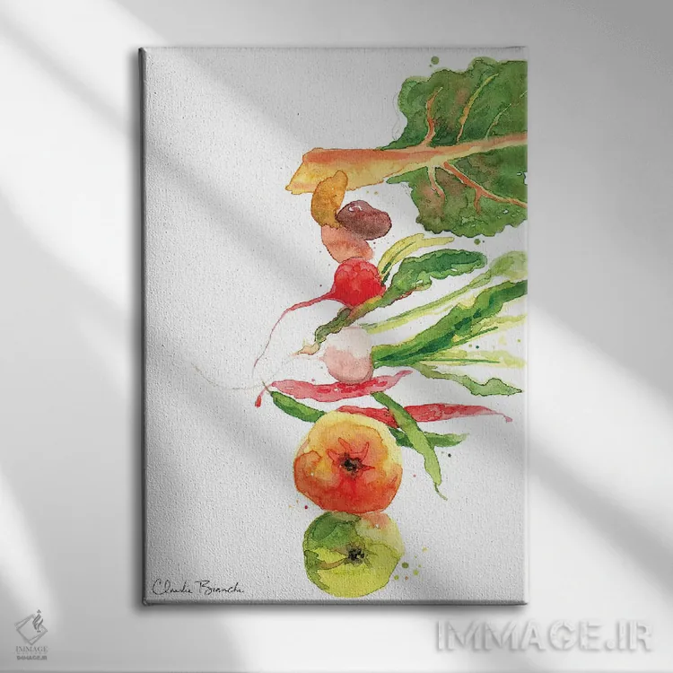 تابلو سبزیجات چیدهشده اثر کلودیا بیانکی - نمای روبهرو روی دیوار