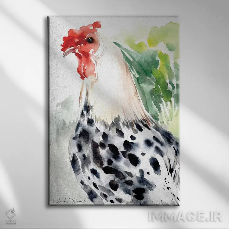 تابلو همبورگ خالخالی نقرهای (نوعی مرغ) اثر کلودیا بیانکی - نمای روبهرو روی دیوار