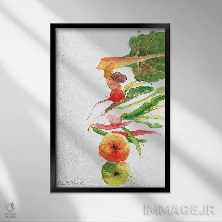 تابلو سبزیجات چیدهشده اثر کلودیا بیانکی - نمای قابدار مشکی