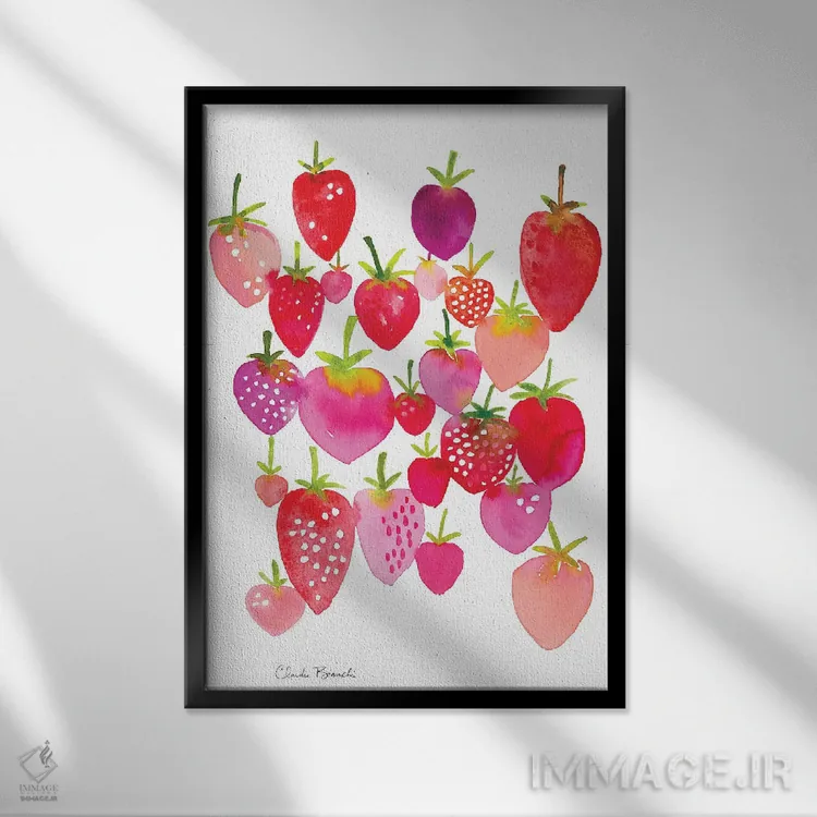 تابلو مزارع توتفرنگی اثر کلودیا بیانکی - نمای قابدار مشکی