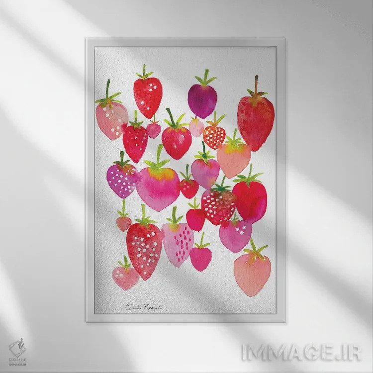 تابلو مزارع توتفرنگی اثر کلودیا بیانکی - نمای قابدار سفید