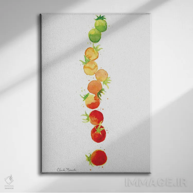 تابلو ردیف گرباورها گوجهفرنگی اثر کلودیا بیانکی - نمای روبهرو روی دیوار