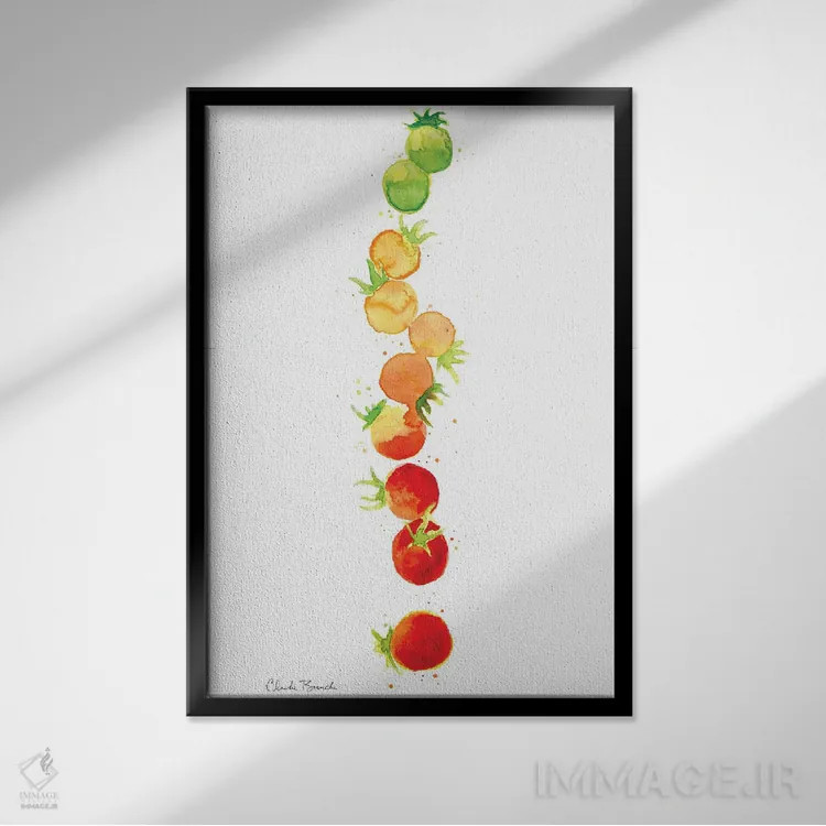 تابلو ردیف گرباورها گوجهفرنگی اثر کلودیا بیانکی - نمای قابدار مشکی