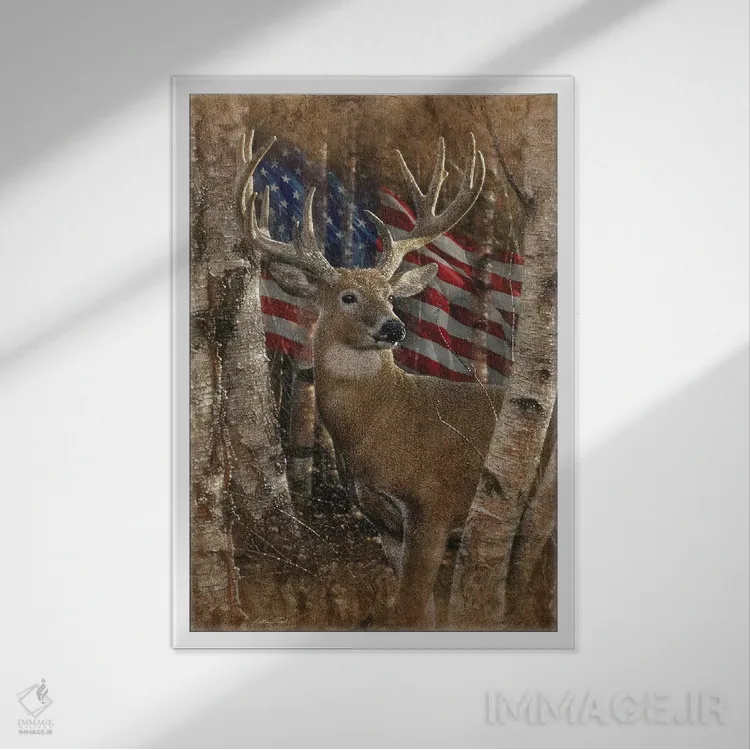 تابلو گوزن دمسفید نر اثر کالین بوگل - نمای قابدار سفید