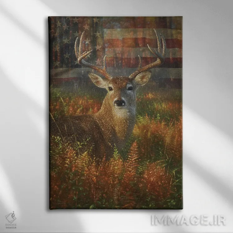 تابلو گوزن شاخدار پاییزی ایالات متحده اثر کالین بوگل - نمای روبهرو روی دیوار