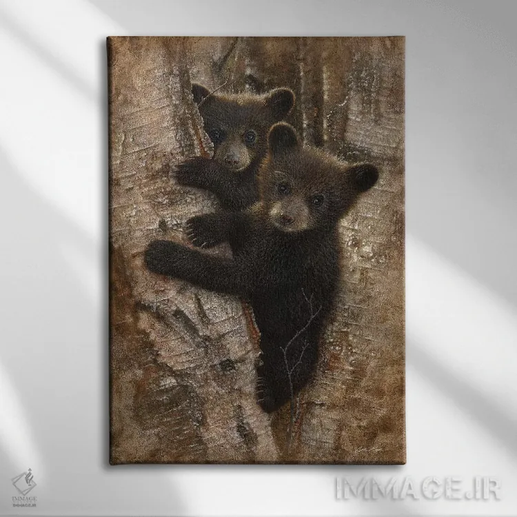 تابلو بچهخرسهای سیاه کنجکاو (عمودی) اثر کالین بوگل - نمای روبهرو روی دیوار