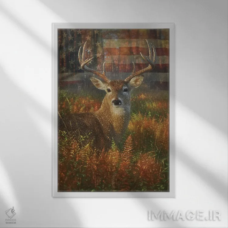 تابلو گوزن شاخدار پاییزی ایالات متحده اثر کالین بوگل - نمای قابدار سفید