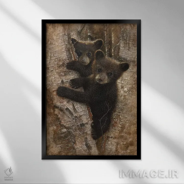 تابلو بچهخرسهای سیاه کنجکاو (عمودی) اثر کالین بوگل - نمای قابدار مشکی