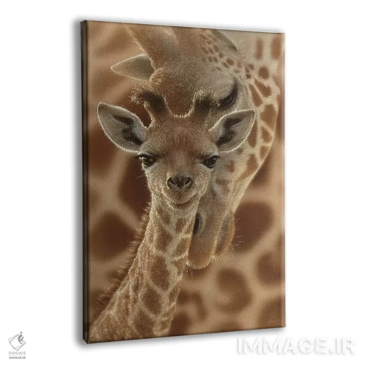 تابلو زرافهٔ تازه متولدشده (عمودی) اثر کالین بوگل - نمای پرسپکتیو محصول