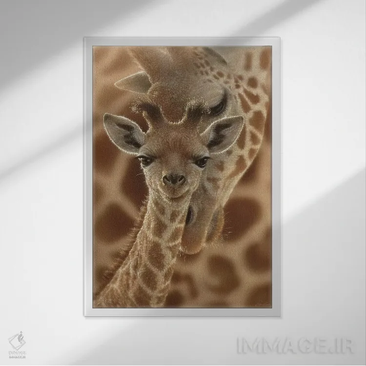 تابلو زرافهٔ تازه متولدشده (عمودی) اثر کالین بوگل - نمای قابدار سفید