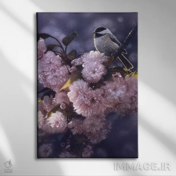 تابلو چرخریسک کلسیاه در بهار صورتی اثر کالین بوگل - نمای روبهرو روی دیوار