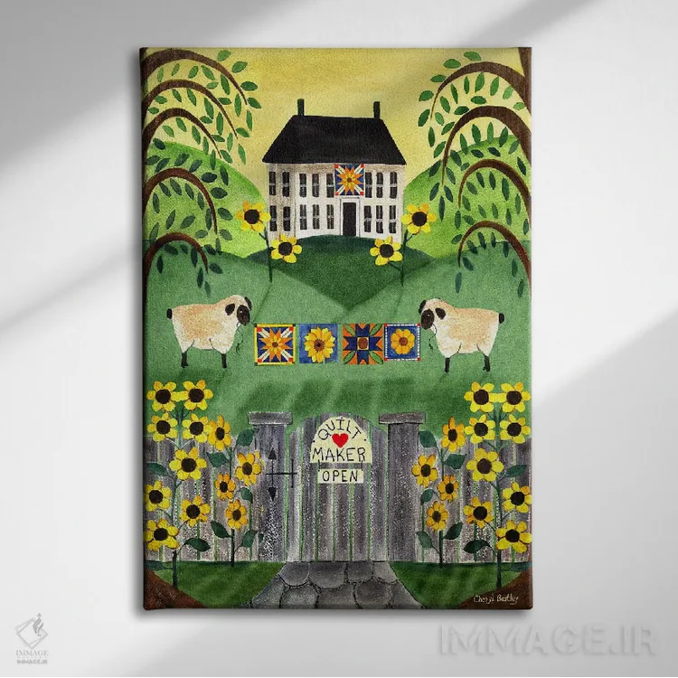 تابلو خانهٔ لحاف دو گوسفند اثر شریل بارتلی - نمای روبهرو روی دیوار