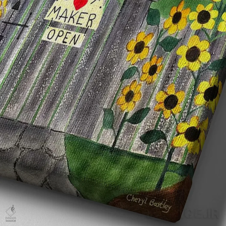 تابلو خانهٔ لحاف دو گوسفند اثر شریل بارتلی - نمای نزدیک بافت بوم