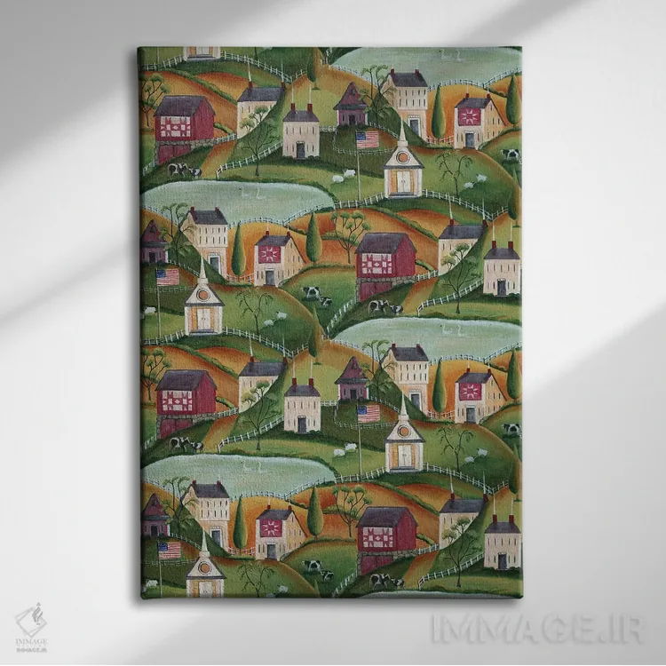 تابلو روستای هنر مردمی بدوی آمریکایی (گذشته) بارتلی اثر شریل بارتلی - نمای روبهرو روی دیوار