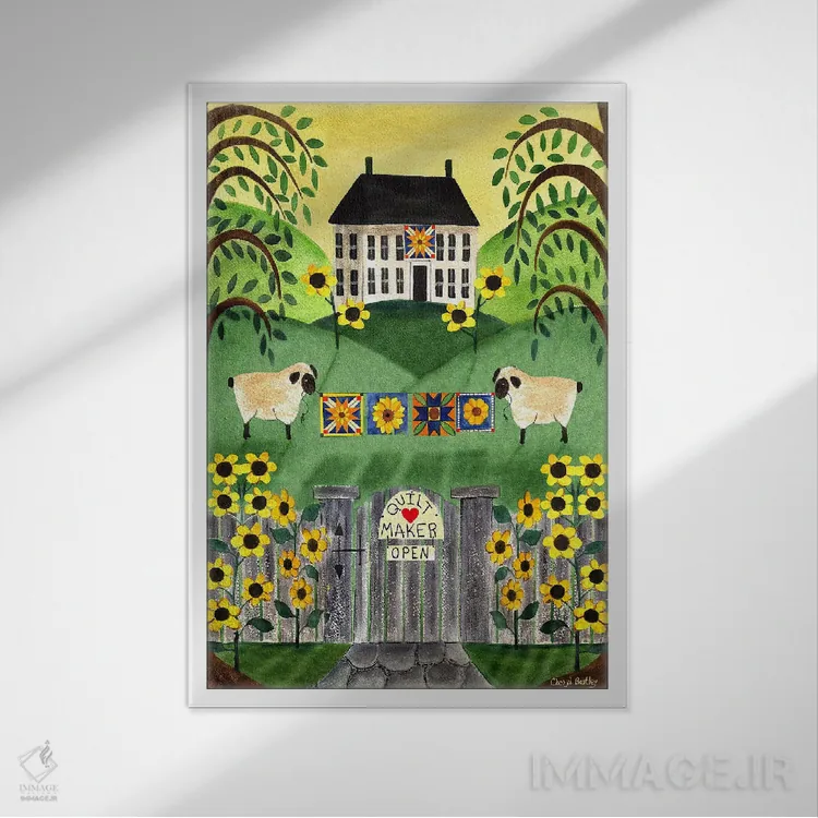 تابلو خانهٔ لحاف دو گوسفند اثر شریل بارتلی - نمای قابدار سفید