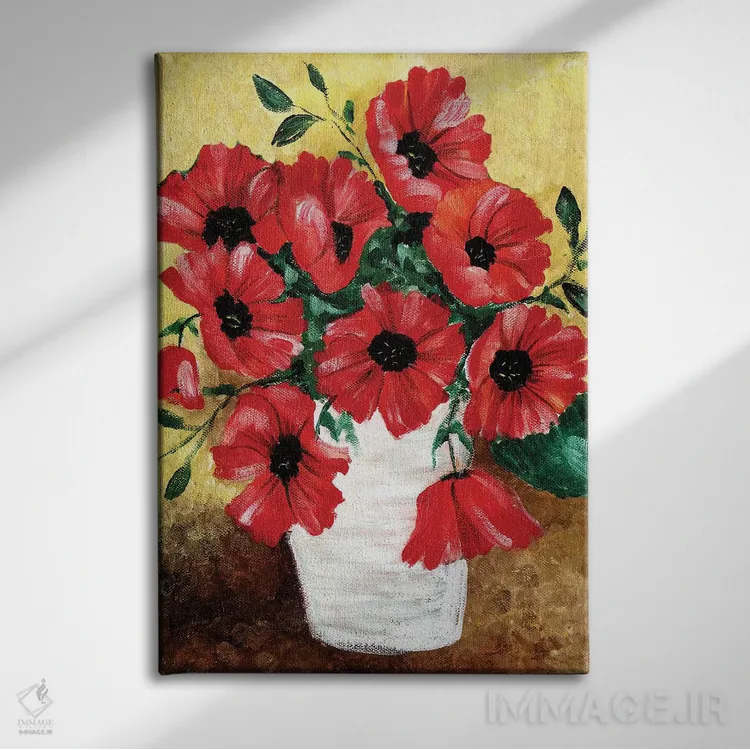 تابلو شقایقهای قرمز بزرگ اثر شریل بارتلی - نمای روبهرو روی دیوار