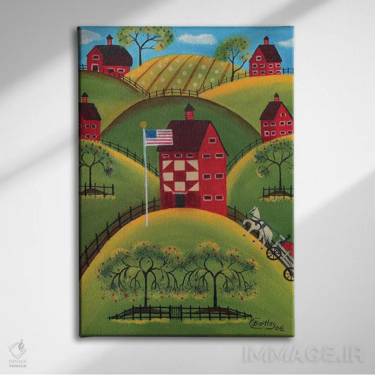 تابلو انبارهای لحاف سیب سرخ اثر شریل بارتلی - نمای روبهرو روی دیوار