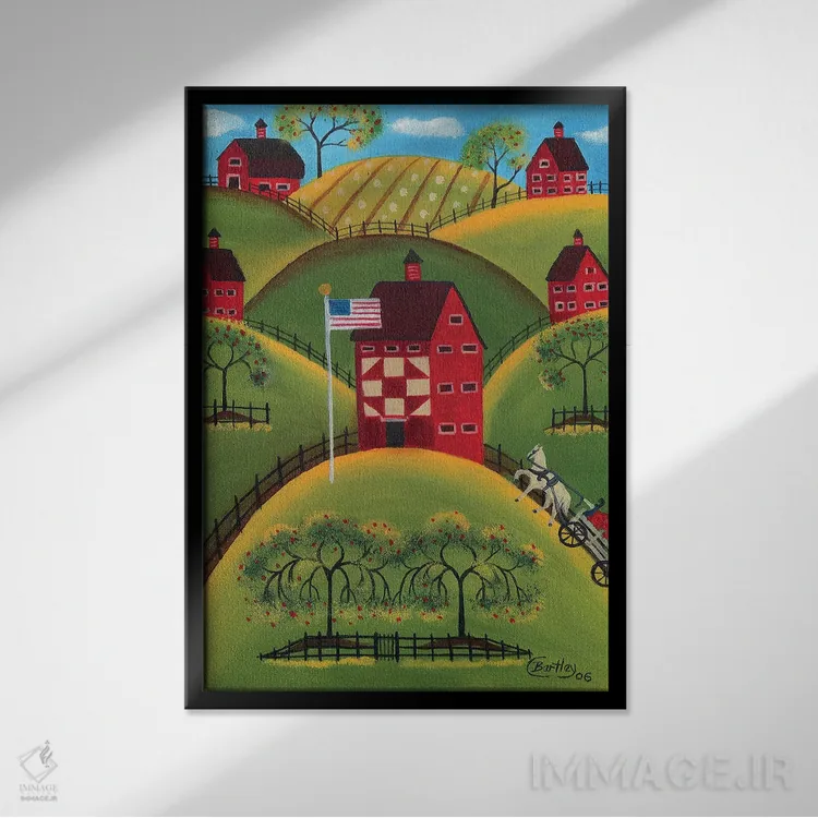 تابلو انبارهای لحاف سیب سرخ اثر شریل بارتلی - نمای قابدار مشکی