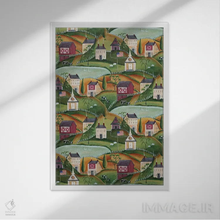 تابلو روستای هنر مردمی بدوی آمریکایی (گذشته) بارتلی اثر شریل بارتلی - نمای قابدار سفید