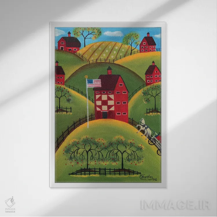 تابلو انبارهای لحاف سیب سرخ اثر شریل بارتلی - نمای قابدار سفید