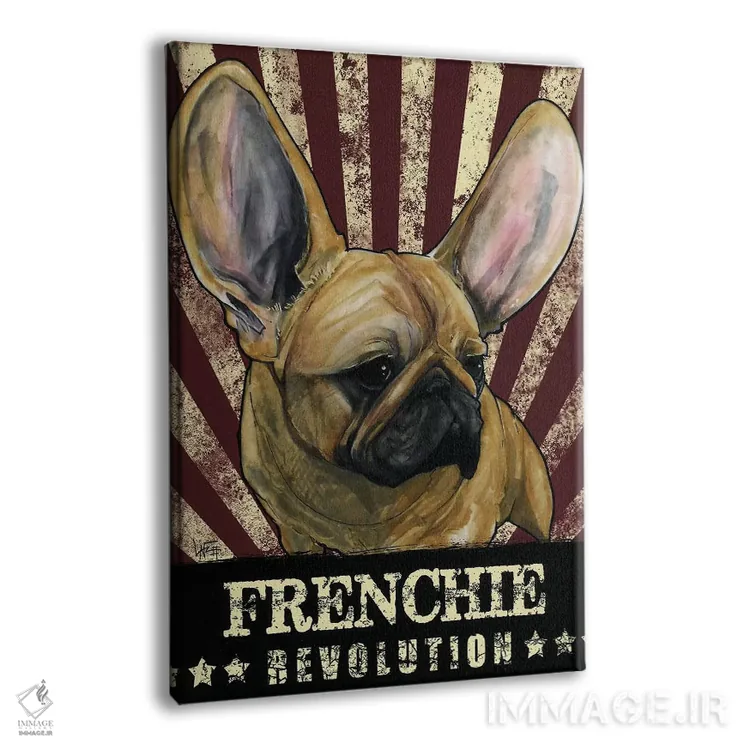 تابلو انقلاب فرانسوی (سگ بولداگ فرنچ) اثر کاریکاتورهای سگ (استودیو تخصصی کاریکاتور حیوانات) - نمای پرسپکتیو محصول