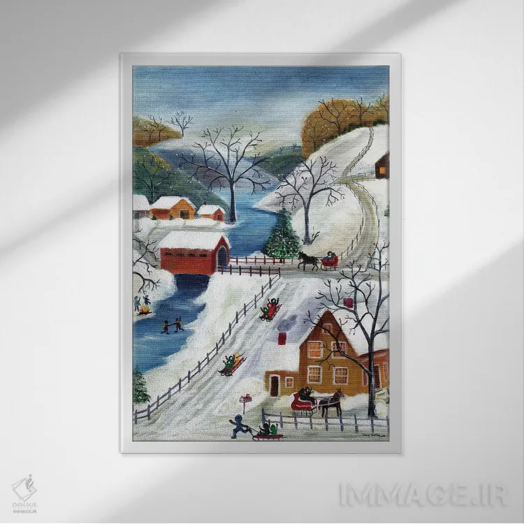 تابلو خانه شگفتیهای زمستانی برای تعطیلات اثر شریل بارتلی - نمای قابدار سفید
