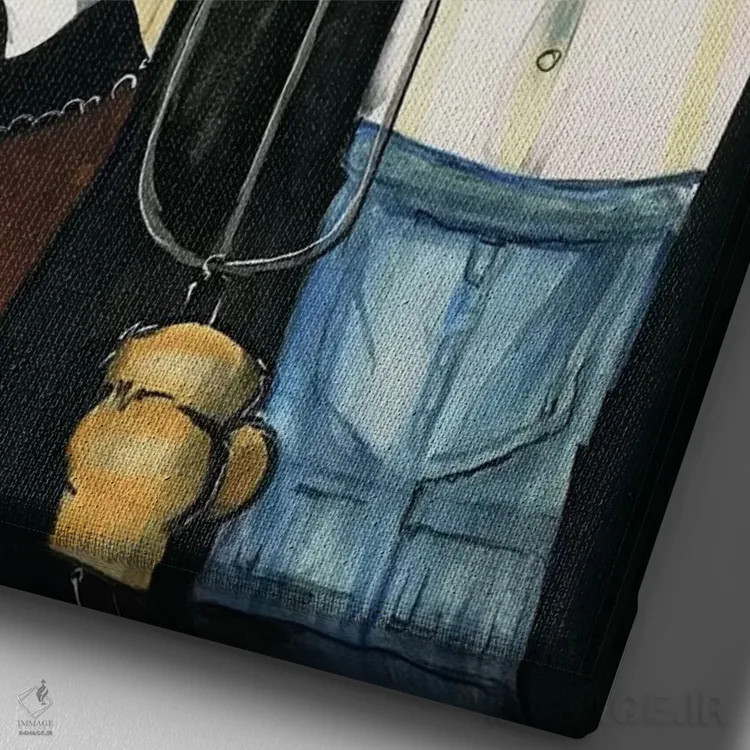 تابلو سگ میکس سبک گوتیک آمریکایی اثر کاریکاتورهای سگ (استودیو تخصصی کاریکاتور حیوانات) - نمای نزدیک بافت بوم